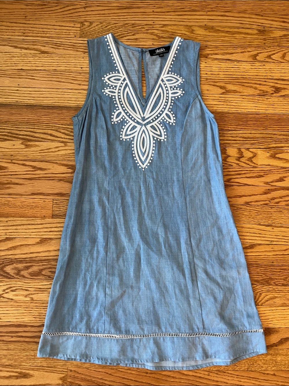 Lulus Chambray Embroidered Shift Dress Small Sleeveless Boho